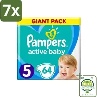 Pampers 7 x - Active Baby - Luiers - Maat 5 (11-16 kg) - Zachte Pasvorm - 64 Luiers - Grootverpakking - Active Baby - Luiers Maat 5 - Babyluiers - Zachte Pasvorm - Luchtdoorlatende Luiers