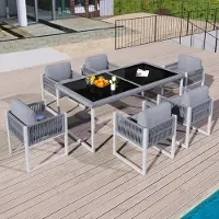Flieks Touw eetgroep, tuinmeubelen, 6-persoons tuin eetgroep met fauteuils, afneembare en wasbare stoffen bekleding