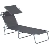 Merax Opvouwbare Ligstoel Met Zonnedak – Tuinligbed Voor Strand En Terras – Grijs – 187x58x36 cm