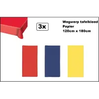 Wefiesta 3x Wegwerp tafelkleed papier rood/blauw/geel 120cm x 180cm - Carnaval Thema feest festival thema feest evenement gala