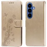 Mobigear Telefoonhoesje geschikt voor Samsung Galaxy S26 Plus Hoesje | Flowers Bookcase Portemonnee | Pasjeshouder voor 3 Pasjes | Telefoonhoesje voor Pinpas / OV Kaart / Rijbewijs - Goud