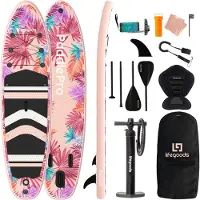 LifeGoods PaddlePro SUP Board - met Zitje - Opblaasbaar Paddle Board - Complete Set - Max. 150KG - 320x81cm - Tropical Roze