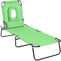 Merax Opvouwbaar Zonnebed / Tuinligbed met Leesvenster & Hoofdkussen – 4 Standen Verstelbare Rugleuning – Weerbestendige Campingligstoel – 187 x 58 cm – Groen – Max. 120 kg