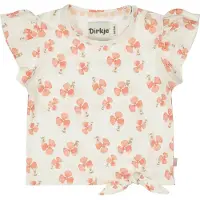 Dirkje gebloemde T-shirt ecru Meisjes Stretchkatoen Ronde hals Bloemen - maat 92