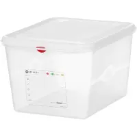 Hendi GN 1/2 container 12.50 liter transparant met deksel en HACCP kleurclips