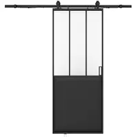 Vente-unique Schuifdeur in atelierstijl met wandbevestiging - Zwart en gehard glas - H205 x L73 cm - ARTISTO II