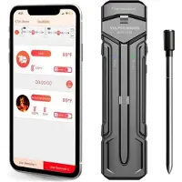 Vulpes goods Keuken Vleesthermometer Draadloos met App - 5-in-1 BBQ Thermometer – Oventhermometer en Kookthermometer - Kernthermometer - 80m bereik - 1 Sonde - RVS - Waterbestendig
