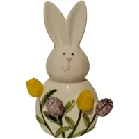 Mansion Atmosphere Deco Konijn Met Tulpen 8,8x7,3x14,3cm Crème crème Aardewerk