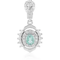 Cavill - Geplateerde Zilveren Hanger - 925 Sterling Zilver - Paraiba Ovale Smaragd 0,276 ct - Cambodjaanse Zirkonia 0,848 ct - Luxe 24x12 mm