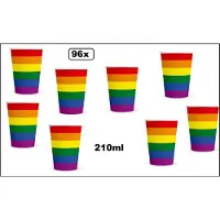 Partyxplosion 96x Beker Regenboog 210ml karton - Rainbow sport drinken pride