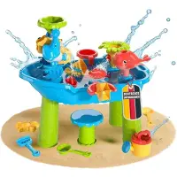 Coemo NARIUS S zand- en waterspeeltafel, 1 krukje, waterspeeltafel voor kinderen voor buiten op het balkon en in de tuin, moddertafel met zandbakspeelgoed, emmer, schep, gieter, waterrad