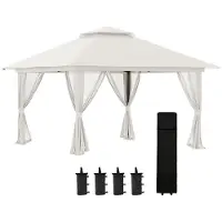 Merax Pop Up Partytent 4x4 m - Vouwpaviljoen met 4 Muggennetten - In Hoogte Verstelbaar 3 Standen - Dubbel Dak - UV50+ - Waterdicht Oxford Polyester - Met Draagtas met Wielen - Crèmewit