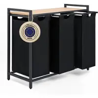 DNA Wasmand 3 Vakken - Wasmand - Wassorteerder - Wasmand Met Deksel - Zwart - 36cm x 84cm x 73cm