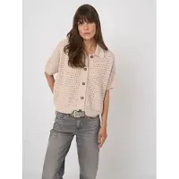 REPEAT cashmere Opengewerkt katoenen vest met polokraag - Maat 38 - Natural - Dames -
