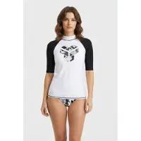 Arena Women's Rash Vest S/s Graphic White-black Maat: XS | Bikini's Outlet | Dames | Zwart