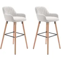Vente-unique Set van 2 barkrukken van stof en poten van beukenhout - Crèmewit - ELEANA L 47 cm x H 98 cm x D 52 cm