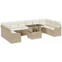 vidaXL Tuinbank Set 11 st 10-Aantal zitplaatsen Beige Poly Riet