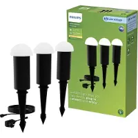 Philips Edwina GardenLink - 3-pack - Sokkellamp met spies - 24V - Warm wit licht; 2700K - Zwart - Tuinpadverlichting