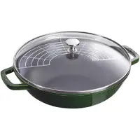 Staub Wok, 30 cm, met deksel, gietijzer, basilicumgroen