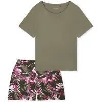 Schiesser Pyjama ' Modern Nightwear ' kaki / jade groen / pink / wit