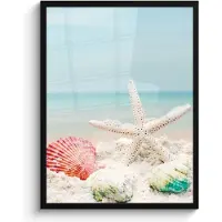 PosterMonkey Poster in lijst - Fotolijst 50x70 cm - Posters - Strand - Zeester - Schelpen - Zee - Posterlijst zwart - Wanddecoratie badkamer - Muurdecoratie WC - Decoratieve accessoires - Toilet muur decoratie