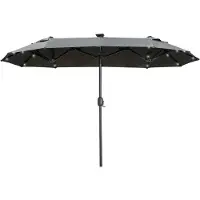 Merax Dubbele Tuinparasol 295 x 219 cm met Solar LED - Ovale Terrasparasol met Zwengel - Kantelbaar - Ventilatiedak - Stalen Frame - Donkergrijs