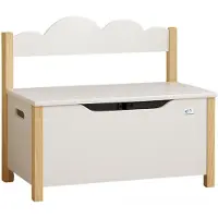 Coemo Speelgoedkist met Bankje, Houten Kist Wit TRUDI 60×26×55 cm – Kinderkamerbankje met Opbergruimte, Speelgoedkist met Veiligheidsscharnier, Kindvriendelijke Zithoogte, Decoratief Wolkendesign