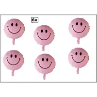 Wefiesta 6x Folieballon Smiley roze (45 cm) - NIET geleverd met helium - Verjaardag Thema feest land festival party fun folie ballon geboorte
