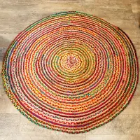 Ancient Wisdom - Badkamermat - Ronde mat van jute en gerecycled katoen - badmat - badkameraccessoire - vloermat - eco-vriendelijk - jute mat