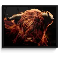 PosterMonkey Fotolijst - Poster - Schotse hooglander - Close up - Dierenkop - Zwart - Koe - Kader - 70x50 cm - Poster dieren - Poster Schotse hooglander - Foto in lijst - Poster frame - Kamerdecoratie