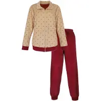 Irresistible Dames Huispak - Lange Mouwen - Velours - Rood/Beige - Maat S