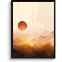 PosterMonkey Poster in lijst - Fotolijst 50x70 cm - Posters - Schilderij - Zon - Landschap - Vogels - Posterlijst zwart - Decoratie - Wanddecoratie woonkamer - Muurdecoratie slaapkamer