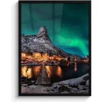PosterMonkey Poster in lijst - Fotolijst 50x70 cm - Posters - Noorderlicht - IJsland - Sneeuw - Dorp - Groen - Bergen - Posterlijst zwart - Decoratie - Wanddecoratie woonkamer - Muurdecoratie slaapkamer