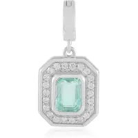 Cavill - Zilveren Hanger - 925 Sterling Zilver Geplatineerd - Paraiba Smaragd 0.888 ct - Achthoekig Mintgroen Elegant Sieraad