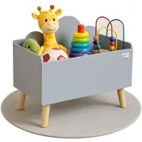 Coemo Speelgoedkist Grijs Kinderkamer LILO 28x58x44 cm – Opbergdoos met wolkdesign, stevige MDF-constructie, houten poten, Scandinavisch design, afgeronde hoeken, gemakkelijk schoon te maken