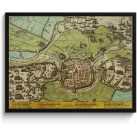 PosterMonkey Poster in lijst - Fotolijst 70x50 cm - Posters - Kaart - Haarlem - Vintage - Posterlijst zwart - Decoratie - Wanddecoratie woonkamer - Muurdecoratie slaapkamer