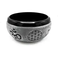 Ancient Wisdom Aardepoeder klankschaal - Om Five Buddha - 16 cm