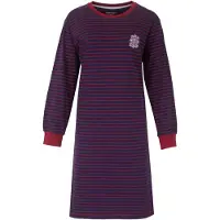Irresistible Dames Nachthemd - Lange Mouwen - Gestreept - Blauw/Rood - Maat XXL