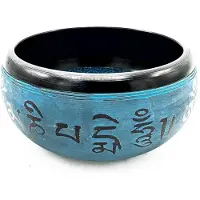 Ancient Wisdom Aardepoeder klankschaal - Blauwe Mantra Vijf Boeddha - 16 cm