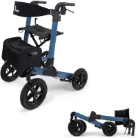 Parvum Luxo Air Rollator - Luchtbanden & dubbel opvouwbaar (6,9kg) - Incl. stokhouder, tas & rugleuning - Azuurblauw