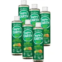 Happy Earth Bundel 3-in-1 Douchegel Bergamot Cedarwood - 100% Natuurlijk - Body, Hair & Face - Zonder SLS/SLES - Vegan - 6 x 300 ml - Voordeelverpakking