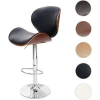 Mendler Barkruk Foxrock, barkruk, hout, beukenhout, retro-design walnootlook, kunstleer, zwart