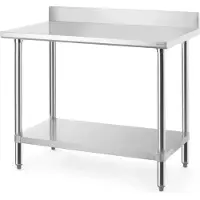 Hendi Werktafel - roestvast staal - met spatrand, legplank en verstelbare poten - 100 x 60 x 95 cm - zilvergrijs - horecakeuken - 130 kg draagvermogen