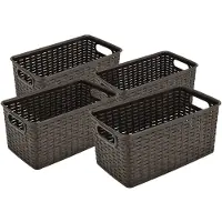 Discountershop Opbergmand 5L Set van 4 – Mandjes Riet Look – Opbergmand Kunststof 28x15x13 cm – Opbergbox en Opbergdozen – Keukenkast Organizer – Kledingkast Organizer