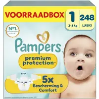 Pampers Premium Protection Maat 1 - 248 Luiers - 2kg-5kg - Voorraadbox