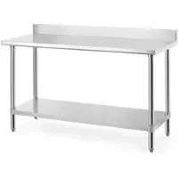 Hendi Werktafel - roestvast staal - 160x60x95 cm - met spatrand, legplank en verstelbare poten - 130 kg draagvermogen - zilverkleurig - horeca