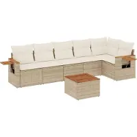 vidaXL 6-delige Loungeset met kussens poly rattan beige