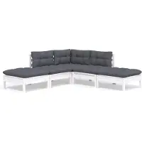 vidaXL 5-delige Loungeset met kussens grenenhout wit