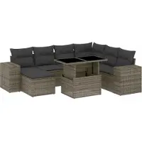 vidaXL 8-delige Loungeset met kussens poly rattan grijs
