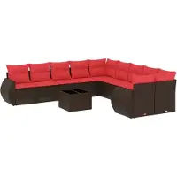 vidaXL 11-delige tuinbankset met kussens, bruin polyrotan